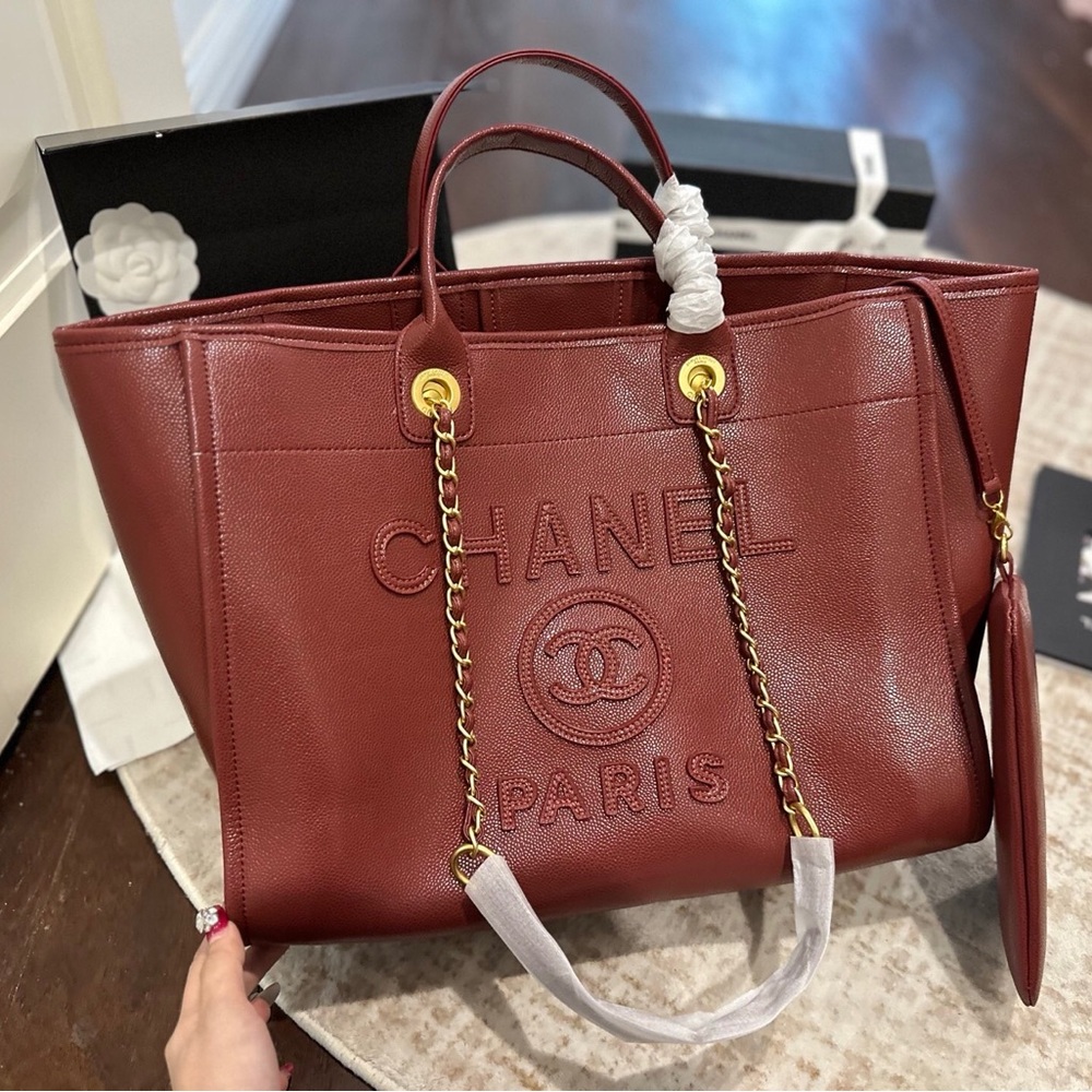 CHANEL Brick Red Caviar Leather Mini Clutch with Gold CC